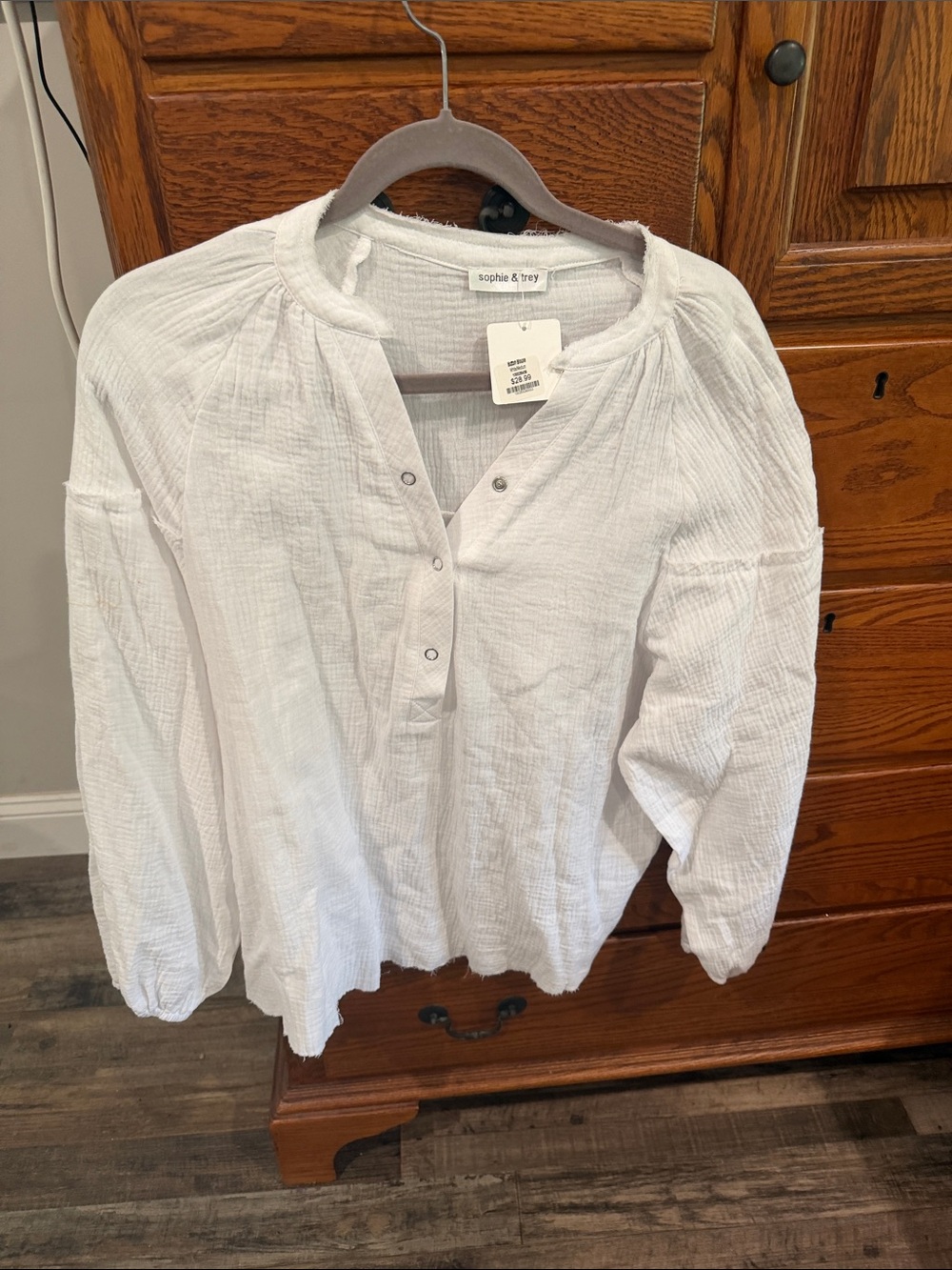 White Button-Front Gauze Peasant Top